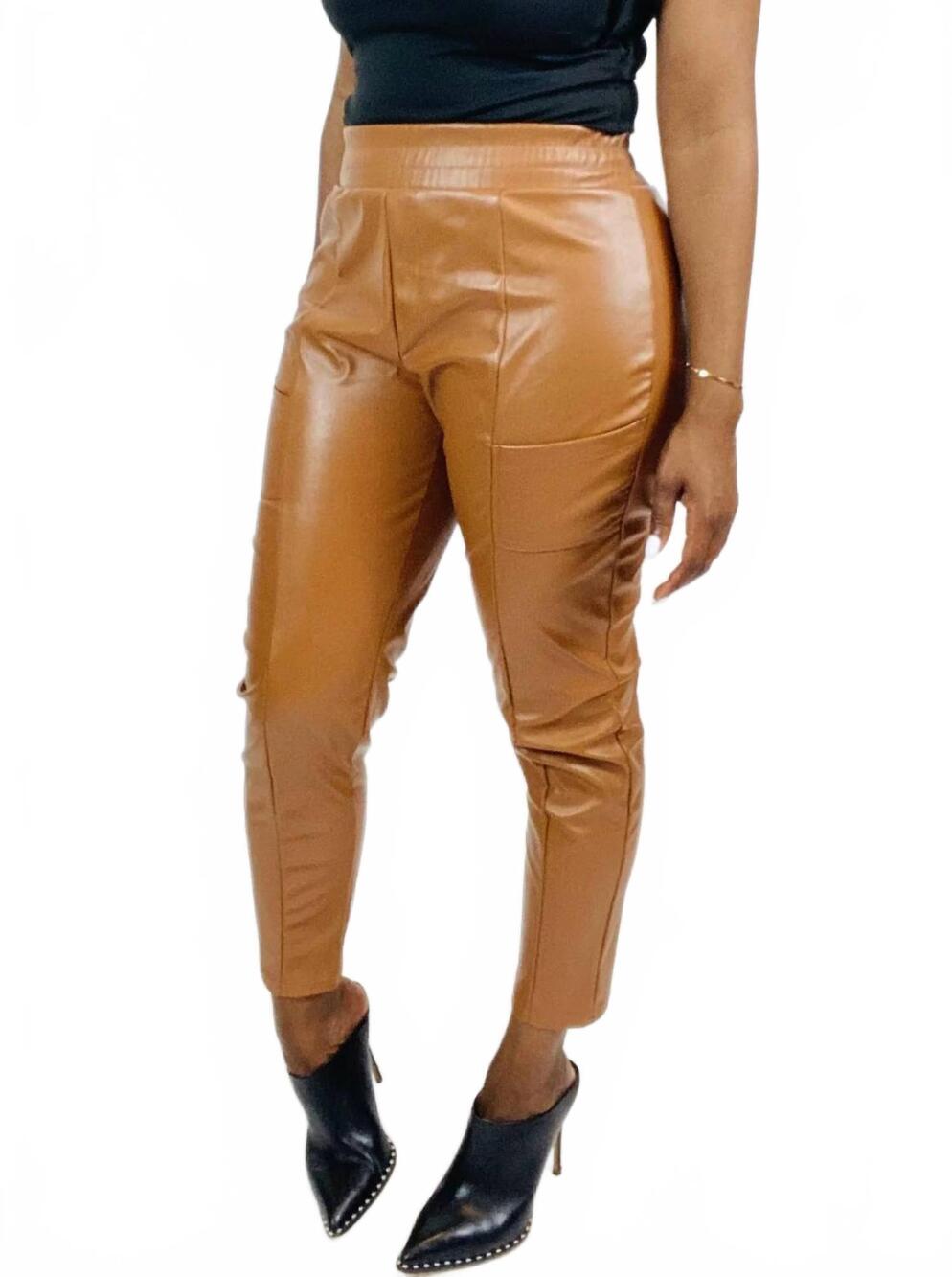 NEW PRIVY ronni faux leather pants in camel